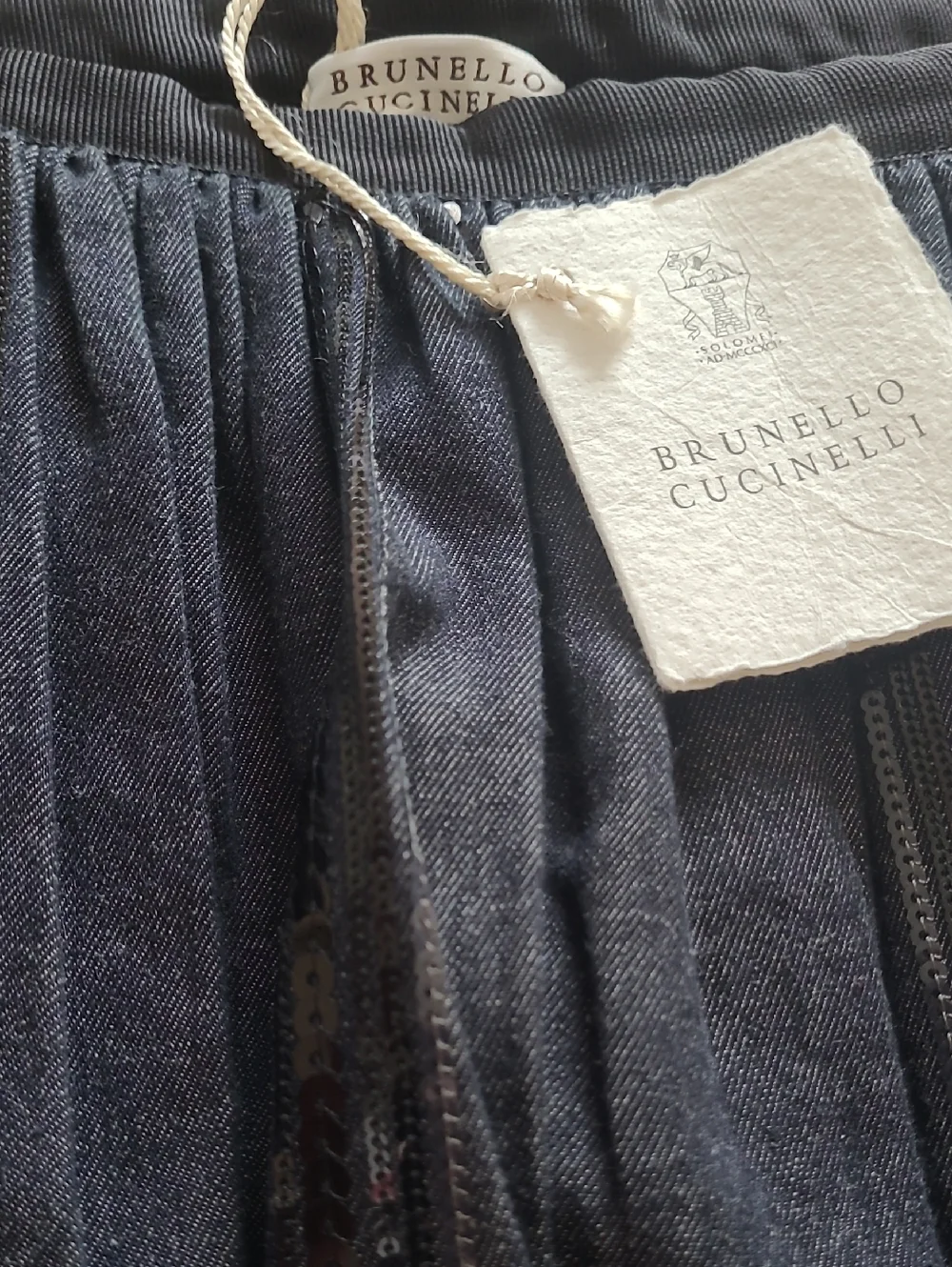 Brunello Cucinelli Dark Navy Pleated Skirt with Sequin Stripes - Picture 5 of 9